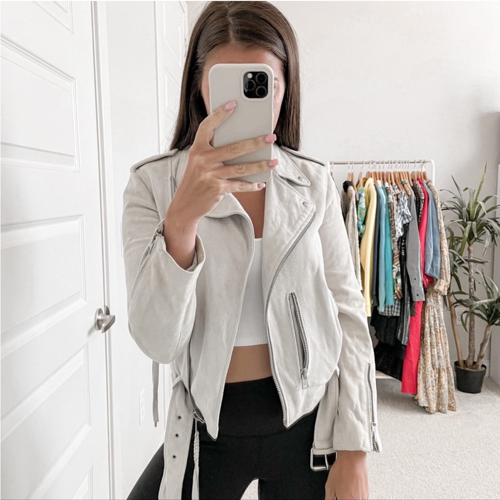 Allsaints Balfern Leather Biker Jacket Grey